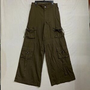 Wild Fable Women's Small Olive Mid-Rise Wide Leg Cargo Pants Elastic Waist